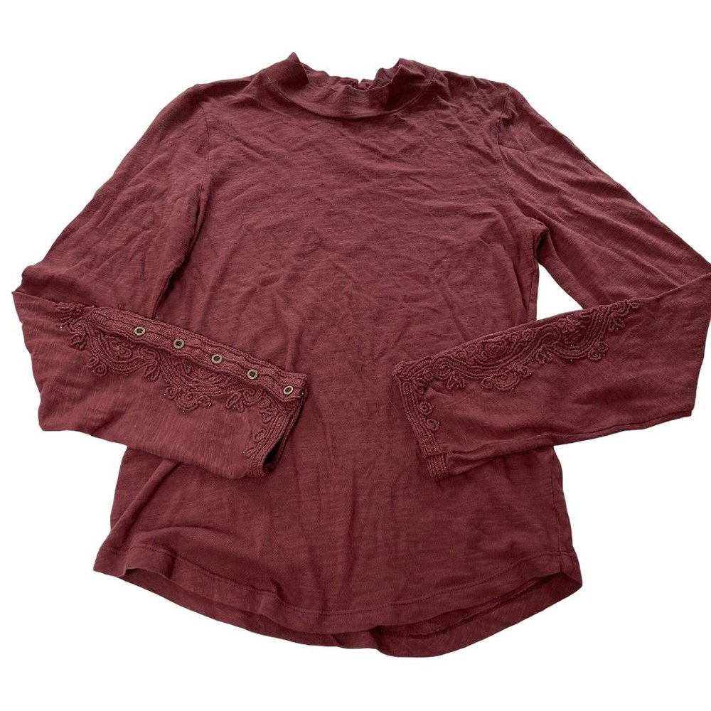 Free People Burgundy Hooked On You Cotton Embroidery Top Size Small